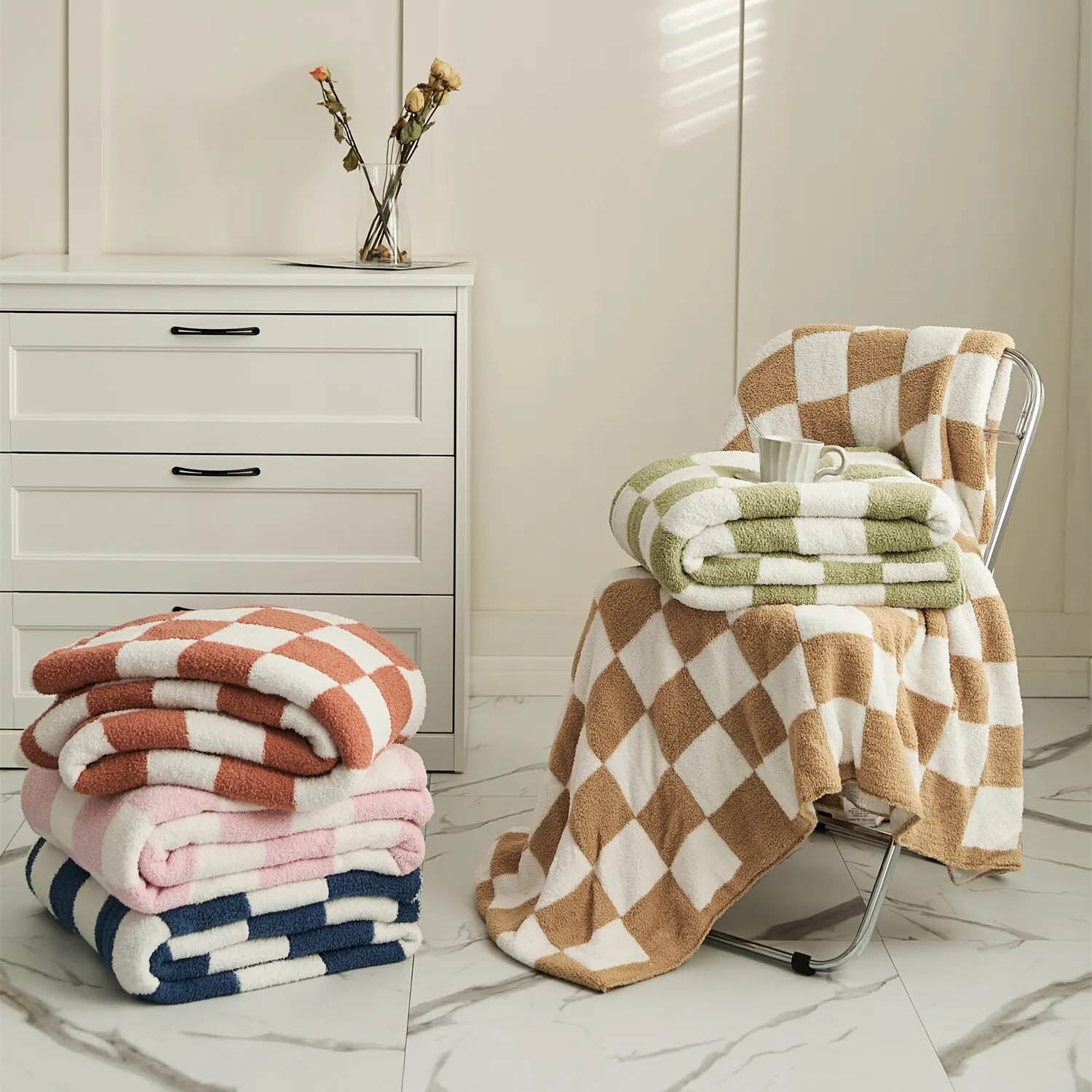Luxurious Colourful Chequerboard Plaid Blanket for Cozy Comfort