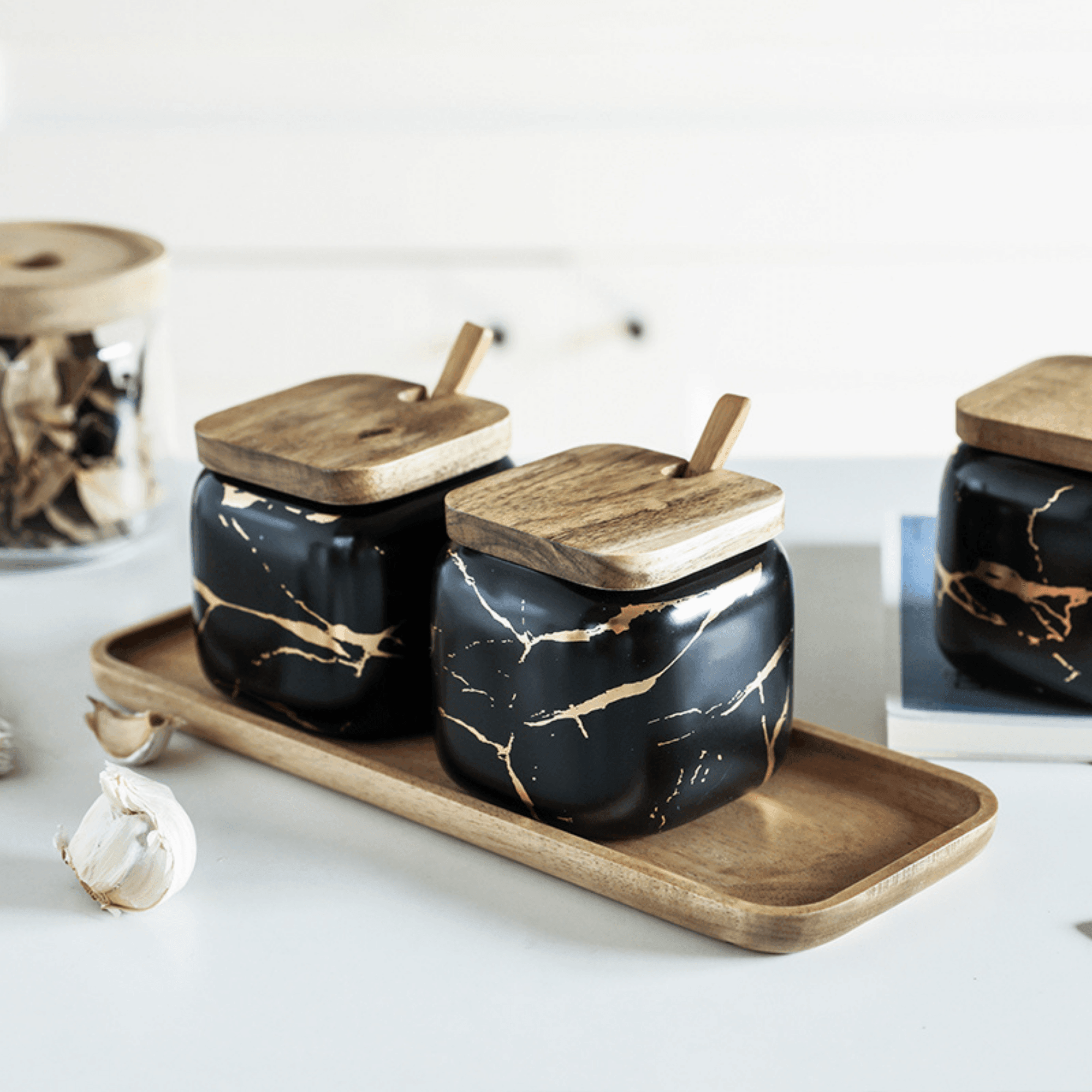 LunaMarble Spice Jar Set - Elegant Porcelain Herb Pots