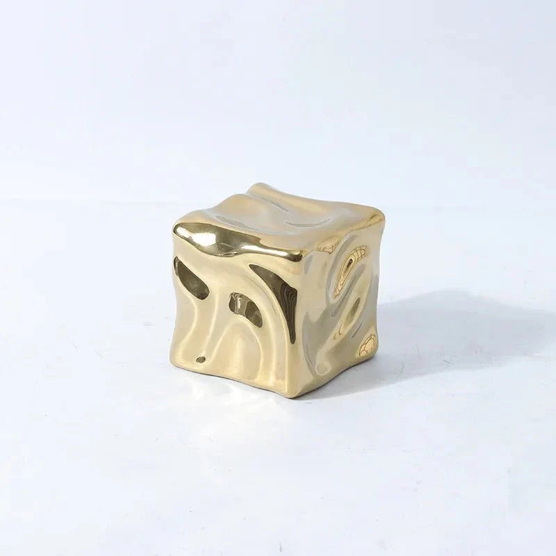 Metallic Coloured Cube Ornament in Modern Ceramic Design