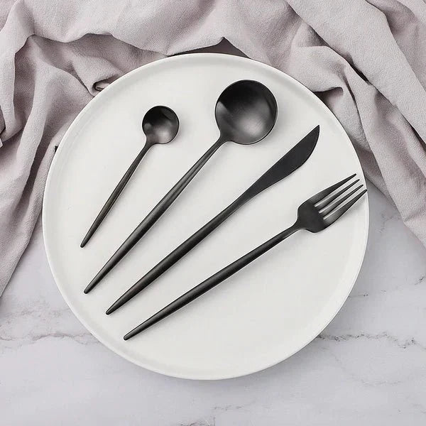 LuxeSet – Luxury Minimalist 24-Piece Stainless Steel Dinnerware