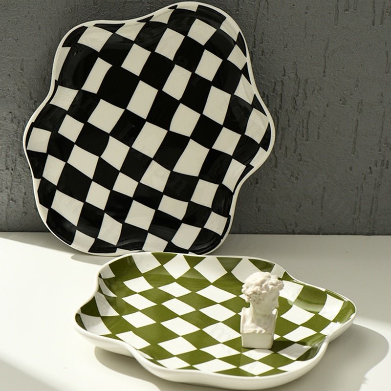 Nordic Ceramic Chequerboard Storage Tray in Modern Design