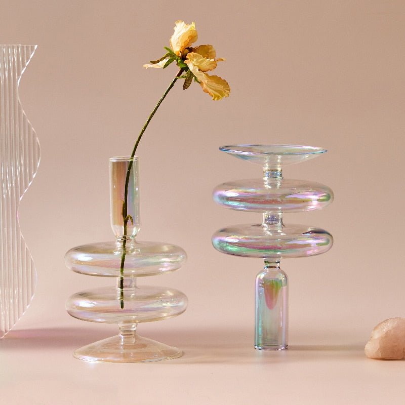 Nordic Iridescent Candle Holders in Sturdy Glass Style
