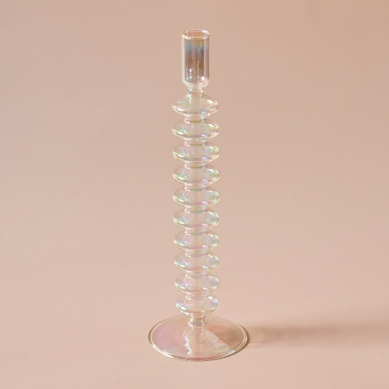 Nordic Iridescent Candle Holders in Sturdy Glass Style