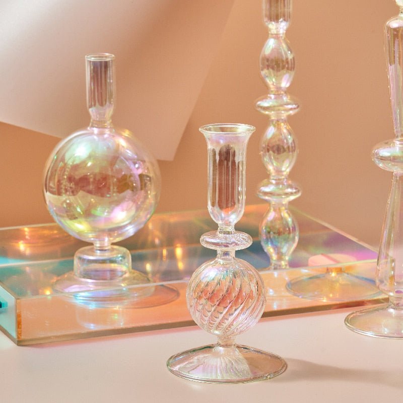 Nordic Iridescent Candle Holders in Sturdy Glass Style