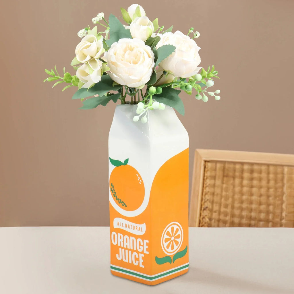 Vintage Orange Juice Ceramic Vase for Flowers and Decor