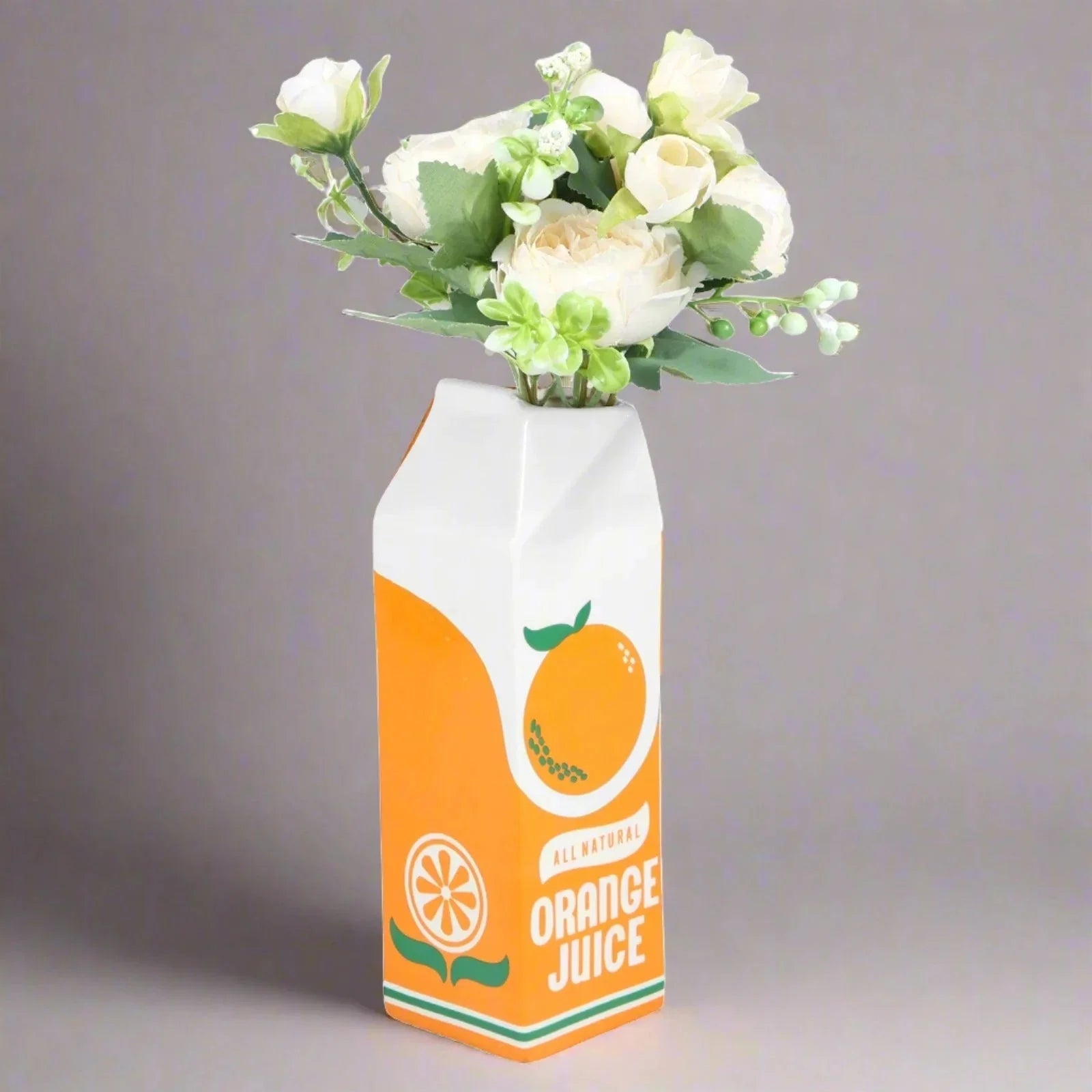 Vintage Orange Juice Ceramic Vase for Flowers and Decor