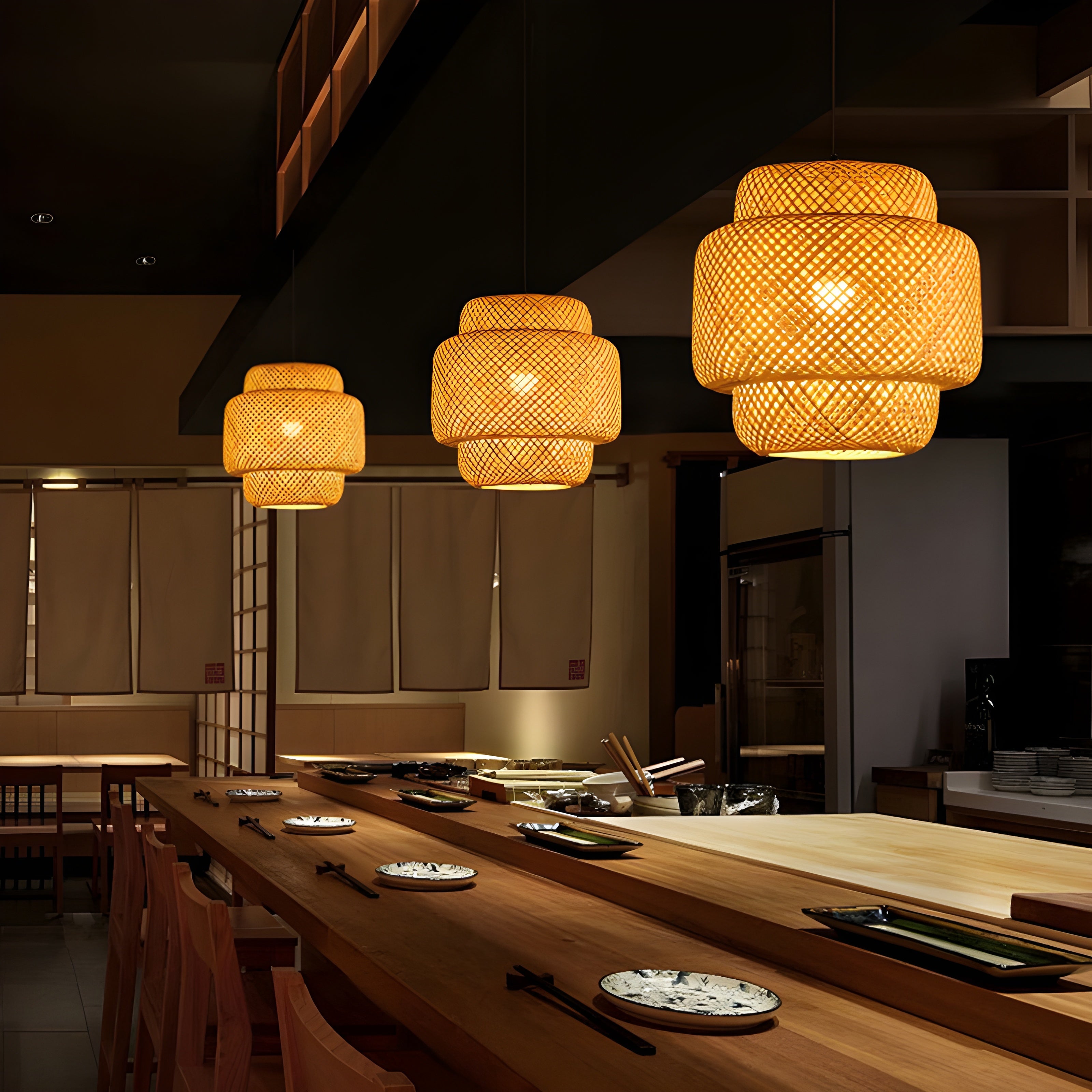 Bamboo Lamp Hand-Knitted Chinese Style Weaving