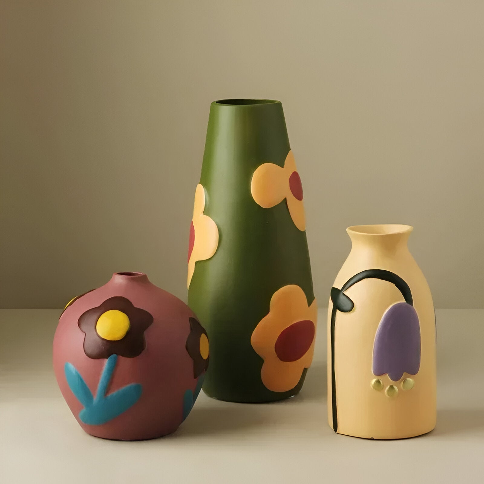 Painted Floral Ceramic Vase for Home Decor and Flowers