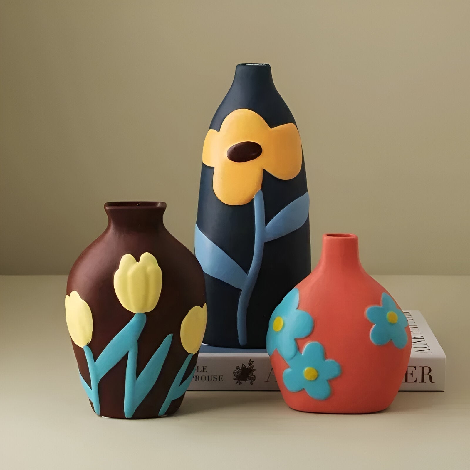 Painted Floral Ceramic Vase for Home Decor and Flowers