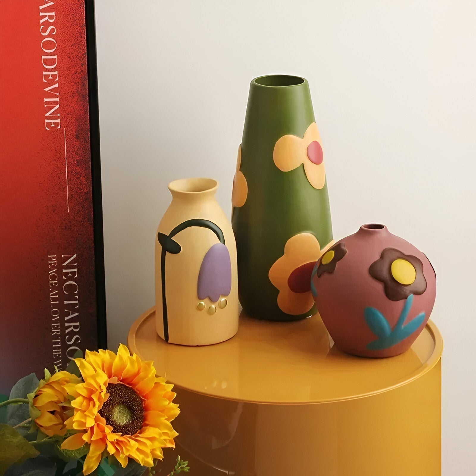 Painted Floral Ceramic Vase for Home Decor and Flowers