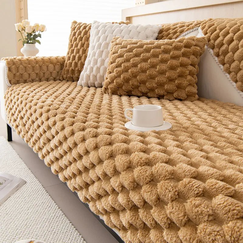 Pastel Colour Thickened Plush Sofa Blanket for Cozy Comfort