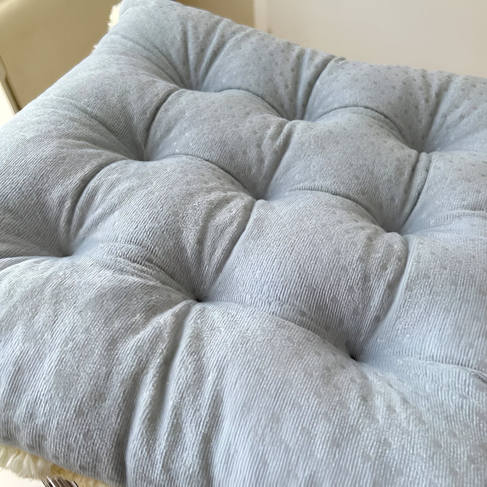 Plush Checked Chair Cushion - Soft Cotton Filling, Square Design
