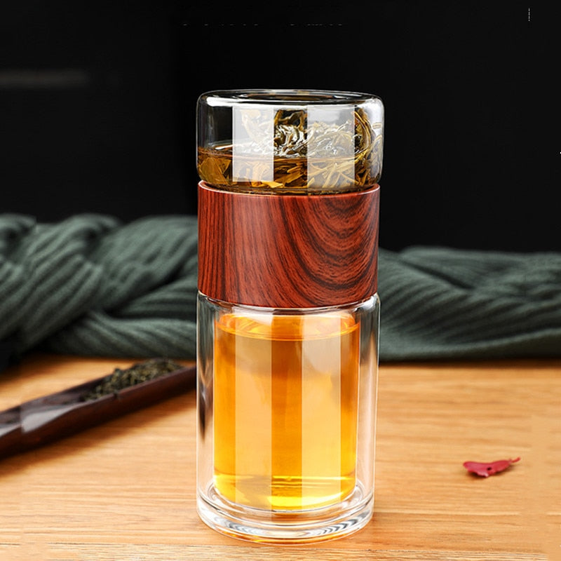 Glass Travel Tea Infuser Bottle – 230ml Double-Walled