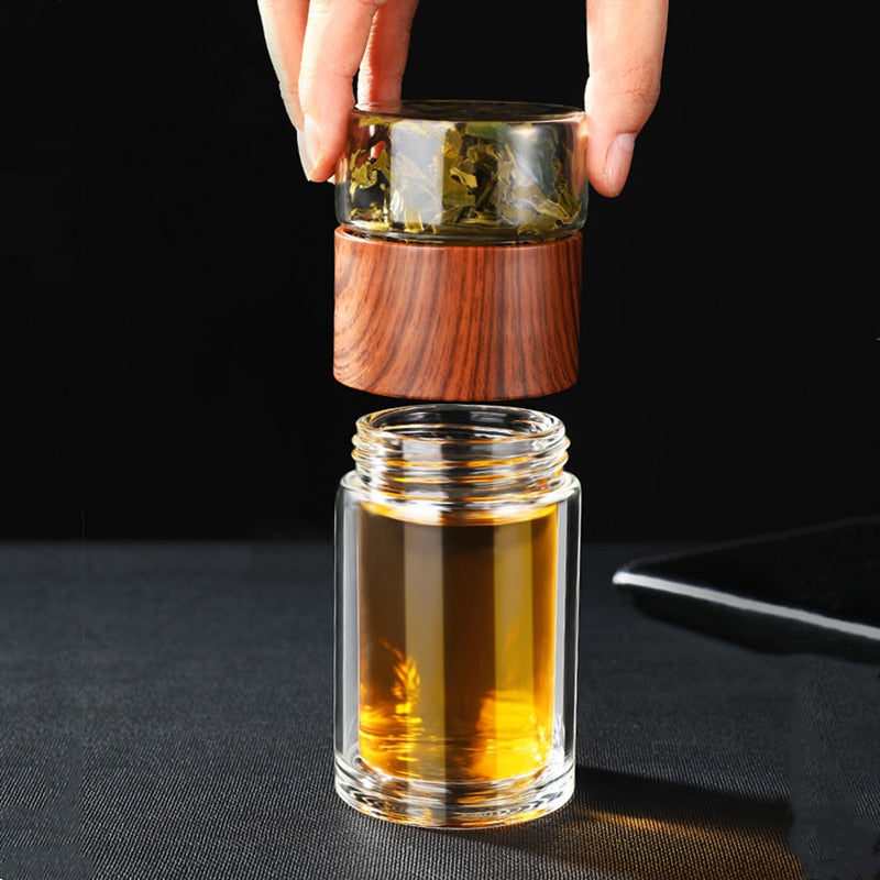Glass Travel Tea Infuser Bottle – 230ml Double-Walled