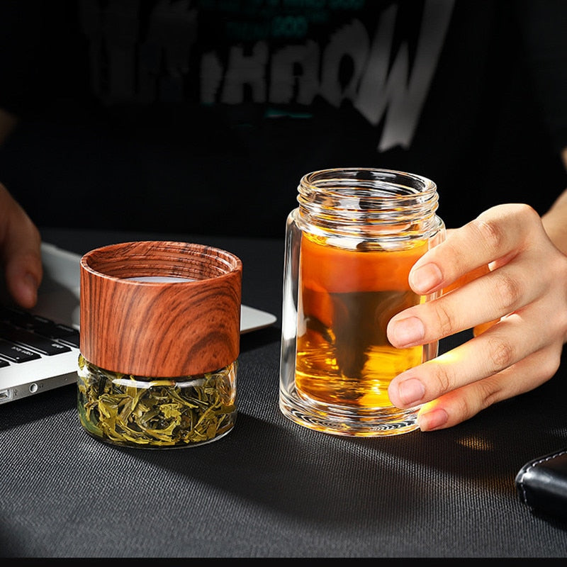 Glass Travel Tea Infuser Bottle – 230ml Double-Walled