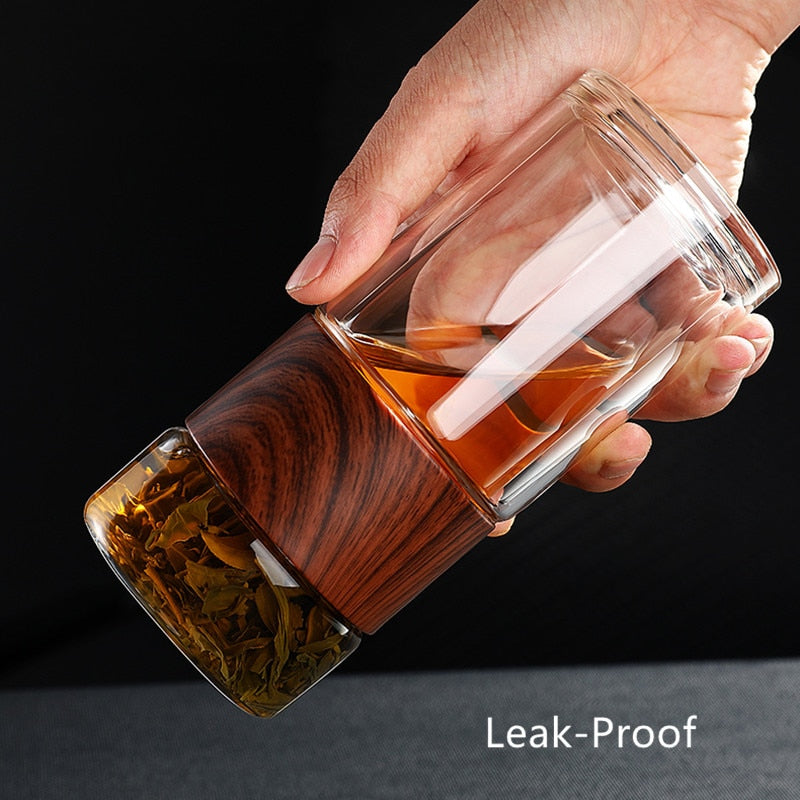 Glass Travel Tea Infuser Bottle – 230ml Double-Walled