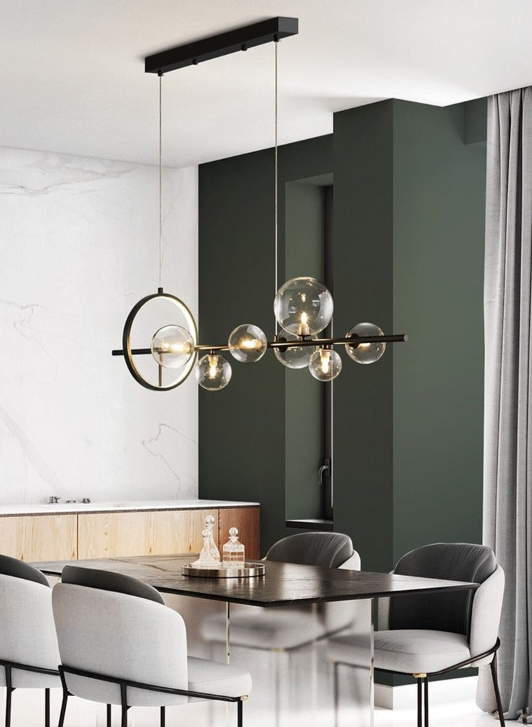 Macrocosm Chandelier – Dimmable Nordic Glass Ball LED Pendant Light | Adjustable Length, Perfect for Dining Rooms & Bars