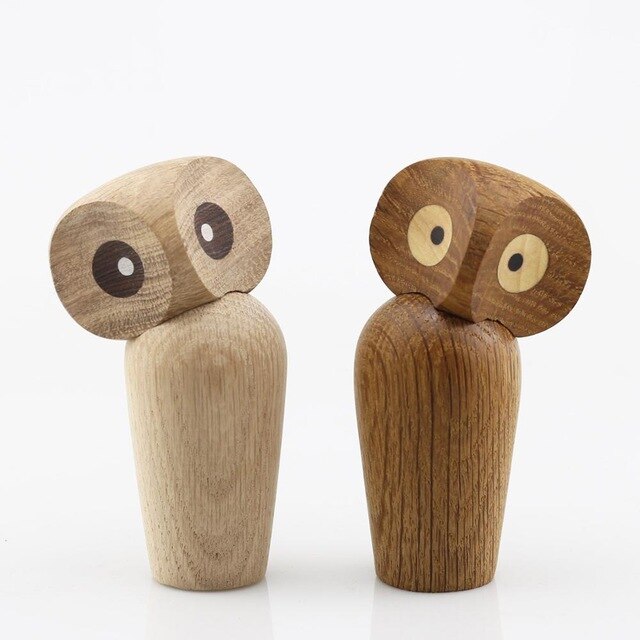 Wooden Owl Decor with Rotating Head