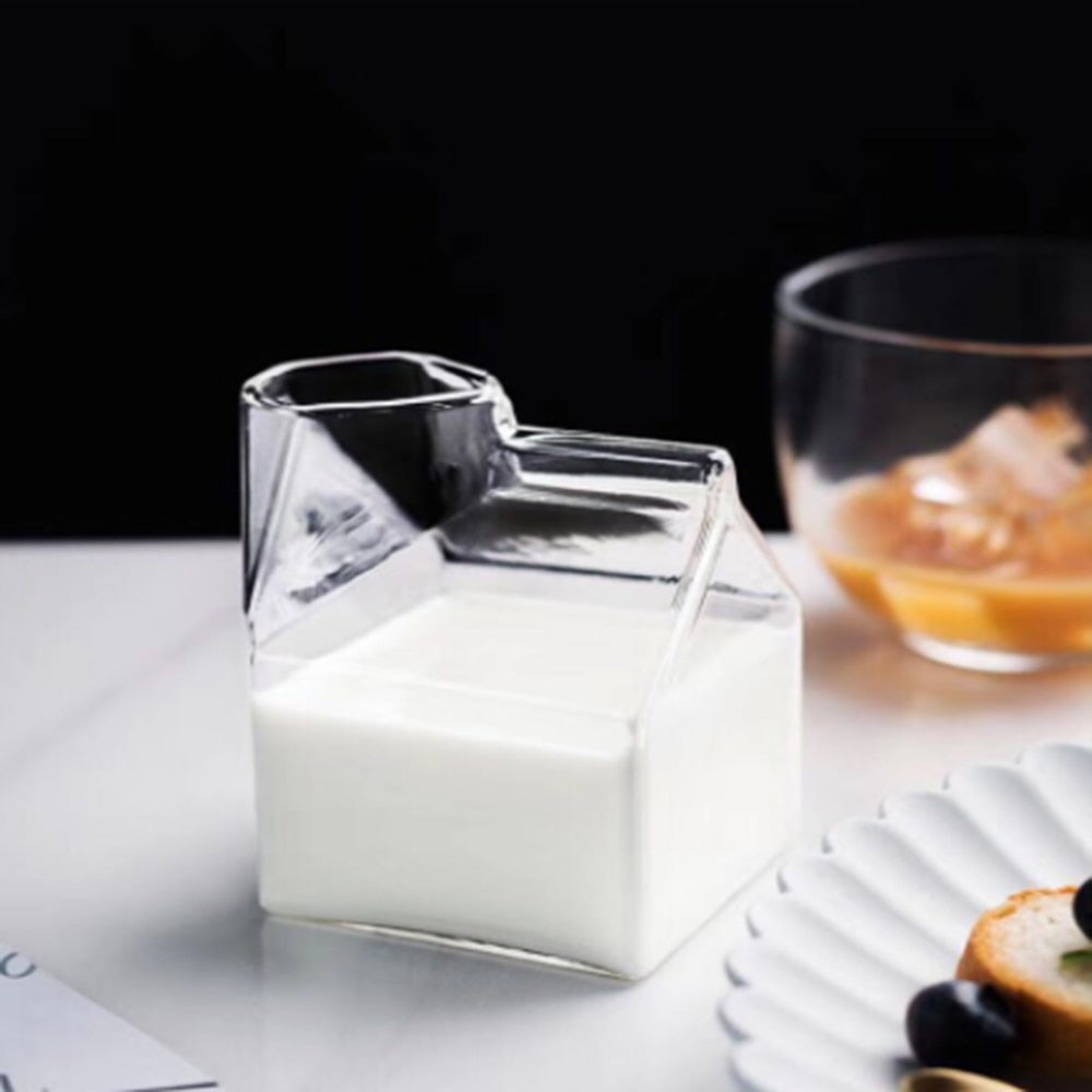 Glass Milk Carton Jug – 350ml Modern Borosilicate Pitcher
