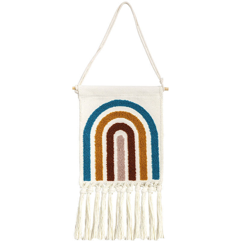 Tufted Wall Art – Geometric Rainbow Embroidery Tapestry