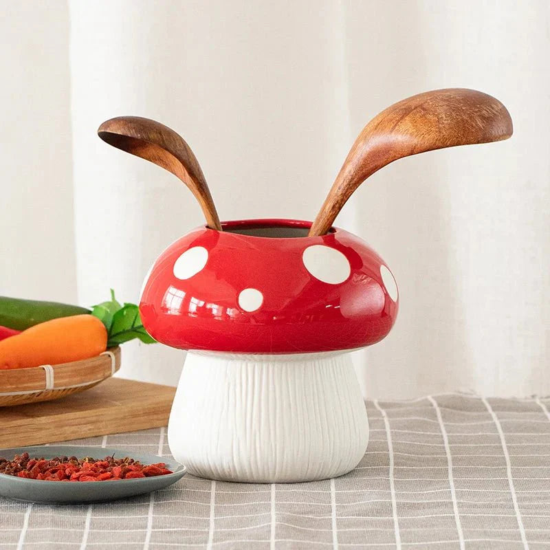 Red and Black Mushroom Shape Ceramic Vase for Home Decor