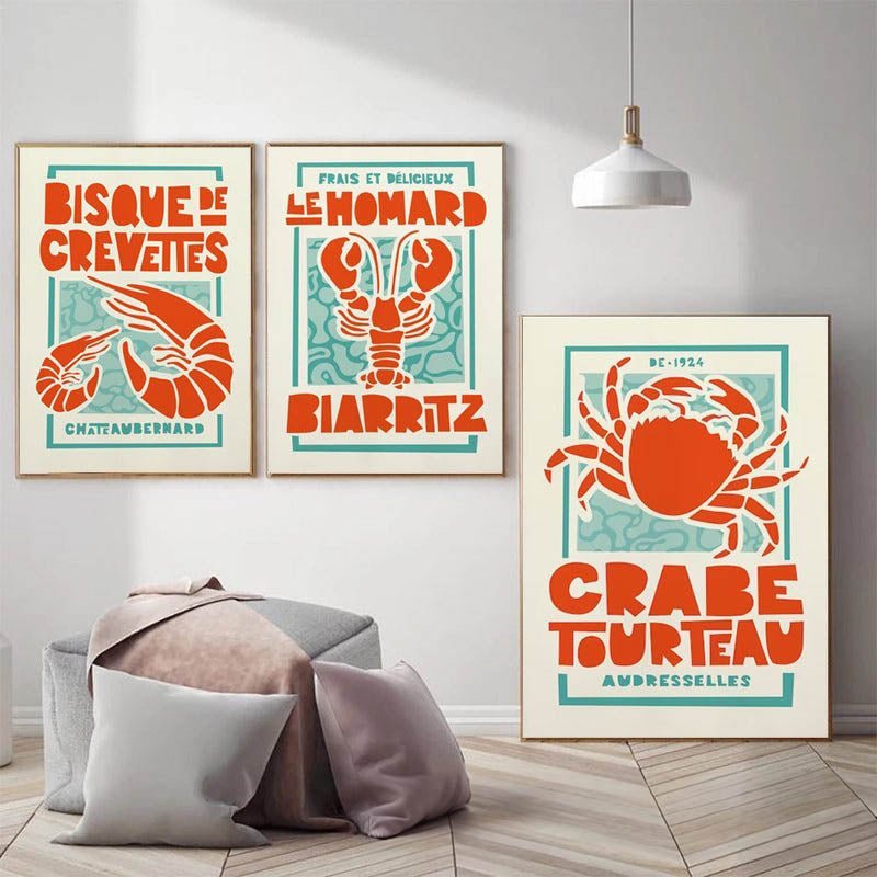 Retro French Shellfish Canvas Print Poster - Modern Art Decor