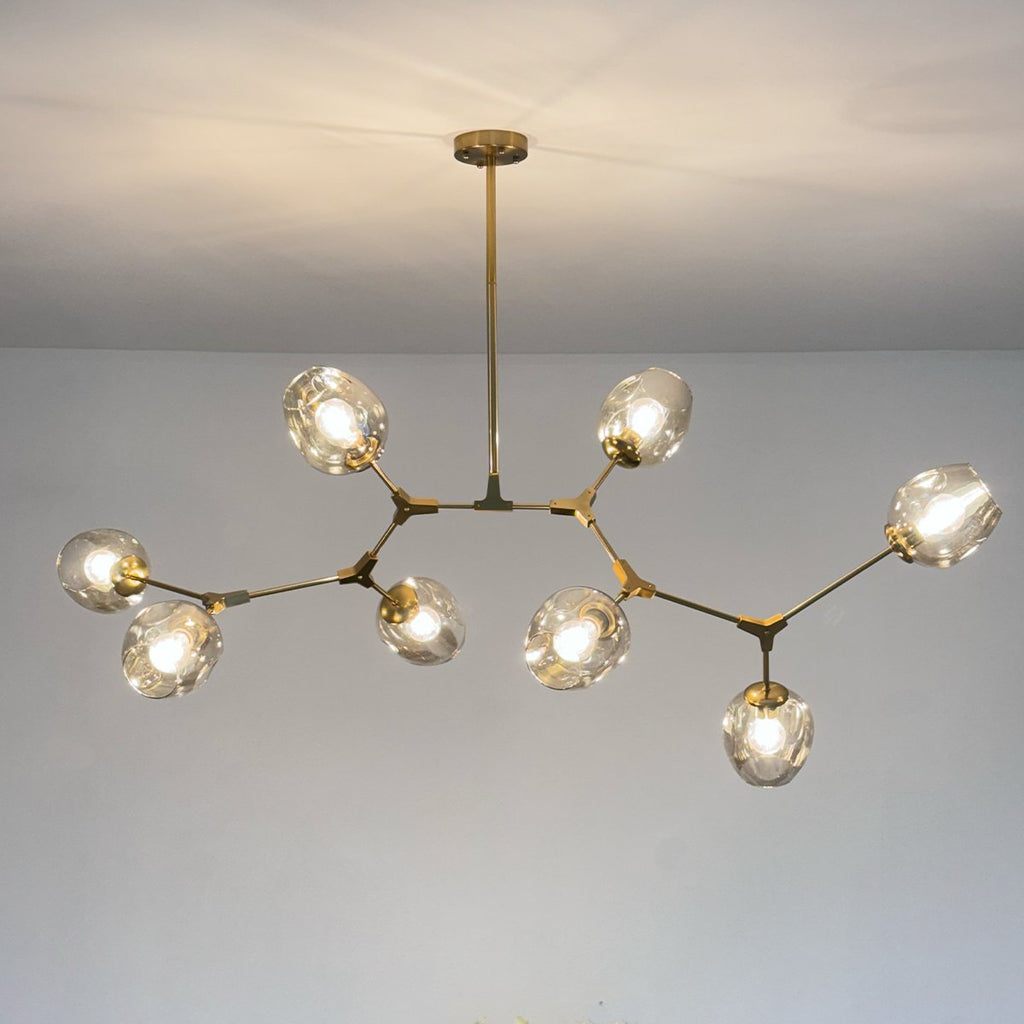 Retro Loft Chandelier – Gold & Black Industrial Ceiling Light with Glass Globes