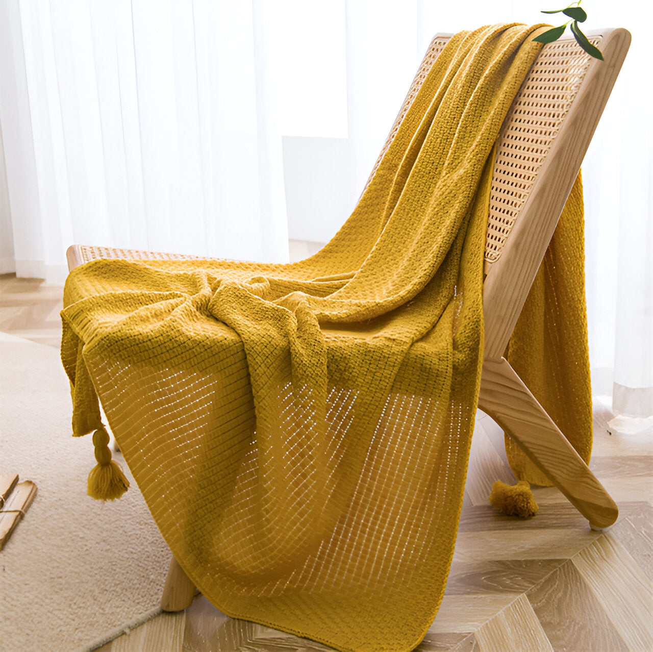 Nordic Waffle Embossed Chunky Knit Blanket For Cozy Spaces