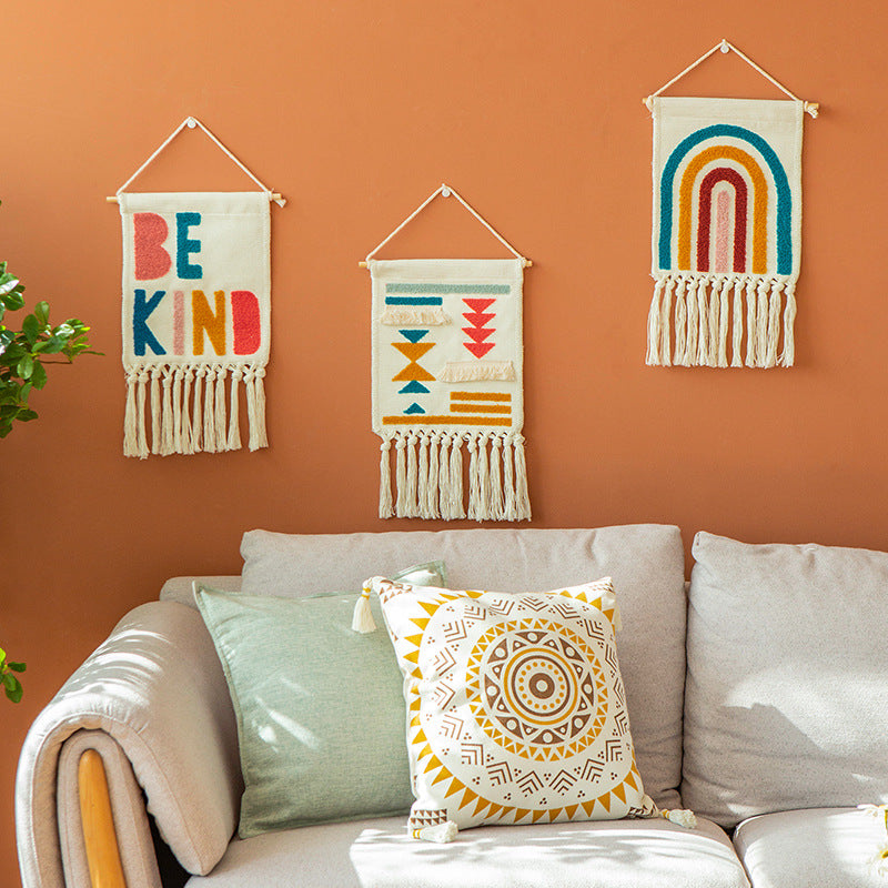 Tufted Wall Art – Geometric Rainbow Embroidery Tapestry