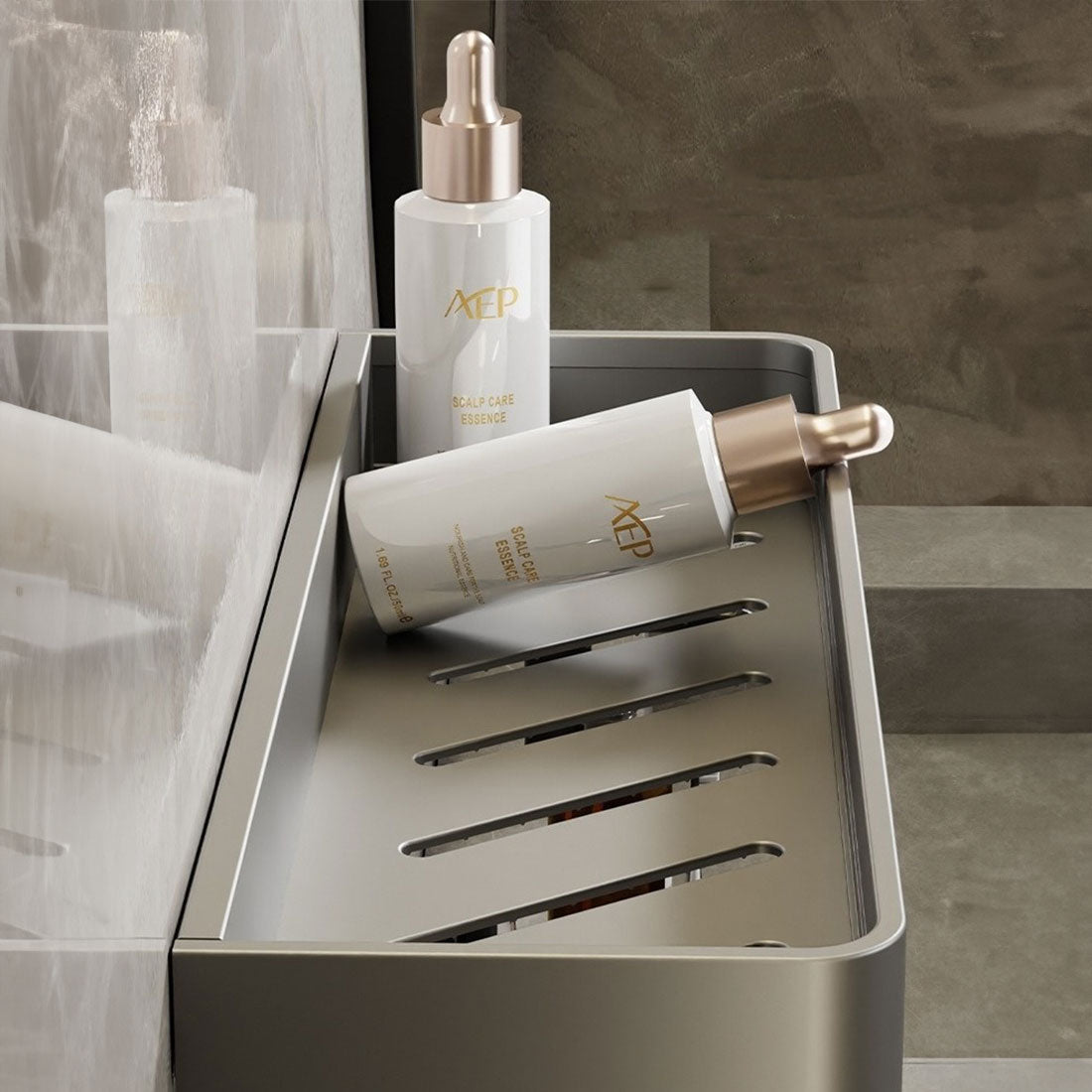 Contemporary Sleek Gray Bathroom Shelves with Towel Holder
