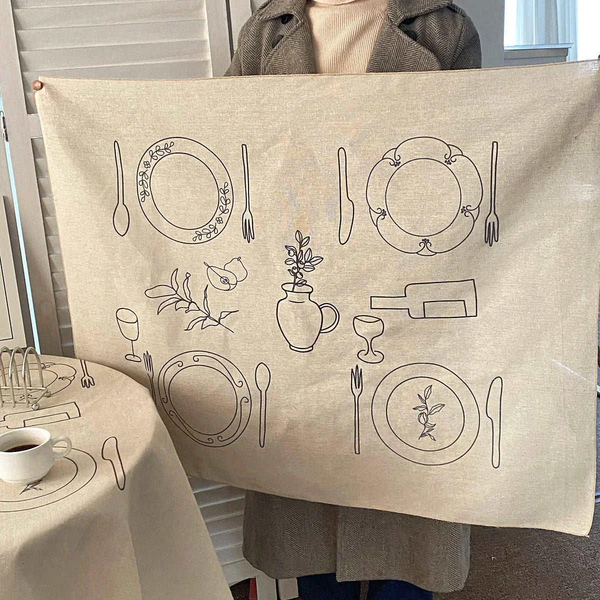 Sketch Design Linen Tablecloth - Modern Waterproof Cotton