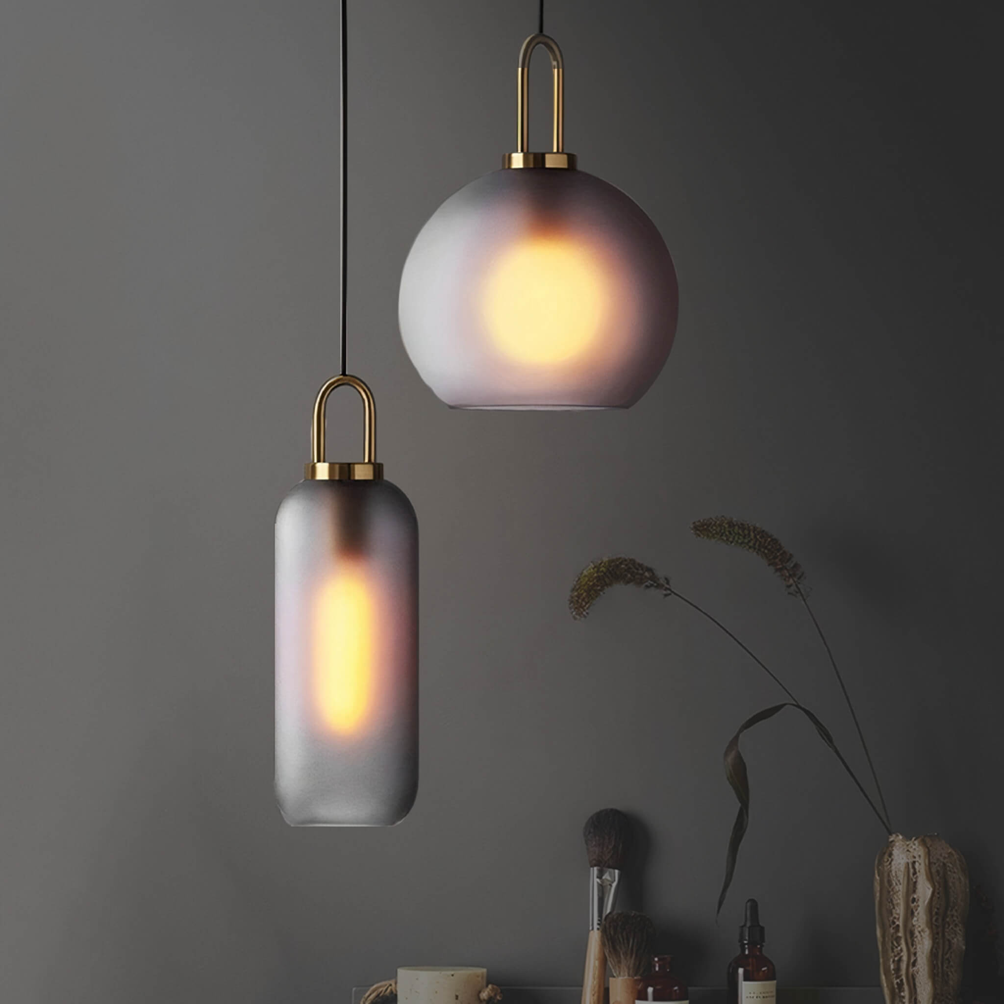 Smoked Glass Pendant Light – Industrial Ceiling Lamp for Kitchen, Dining & Living Room