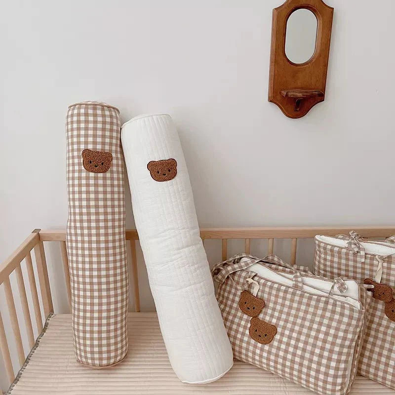 Soft Embroidered Teddy Bear Pillow - Round Cotton Cushion