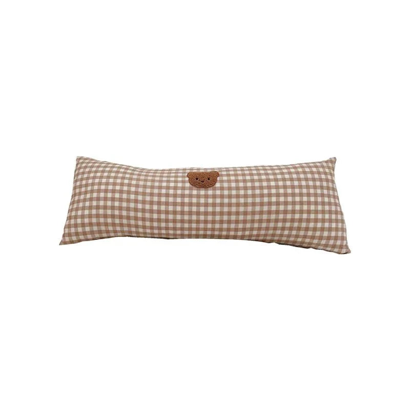 Soft Embroidered Teddy Bear Pillow - Round Cotton Cushion