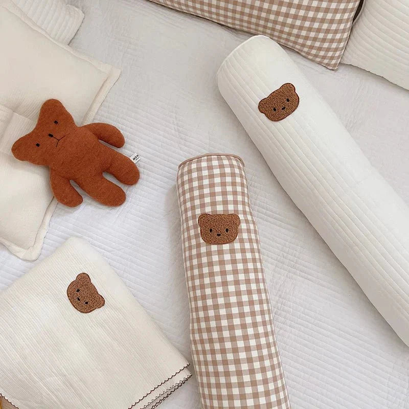 Soft Embroidered Teddy Bear Pillow - Round Cotton Cushion