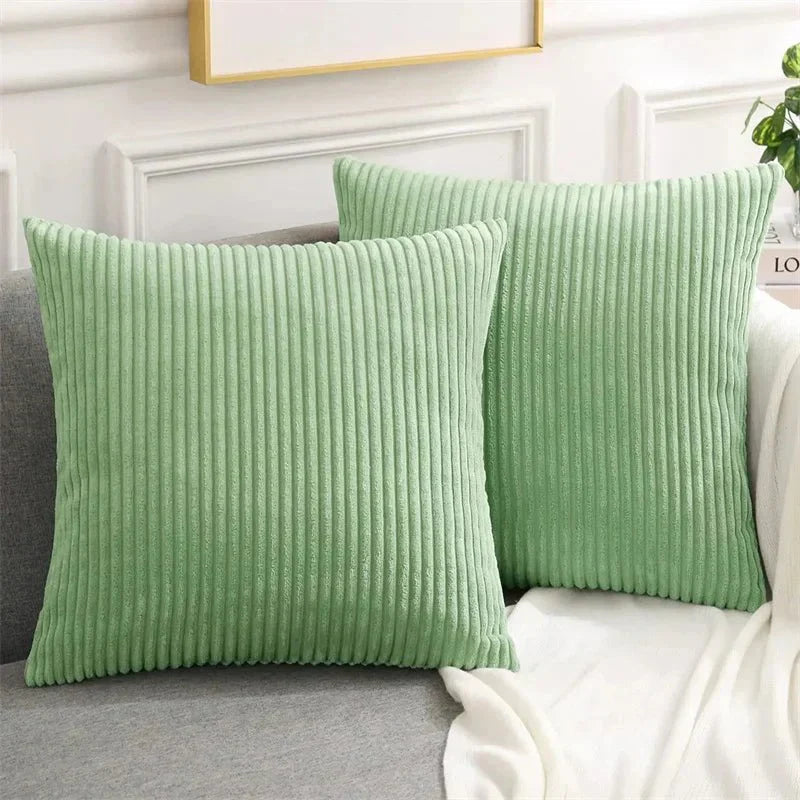 Soft Fluffy Corduroy Cushion Cover in Striped Twill Design