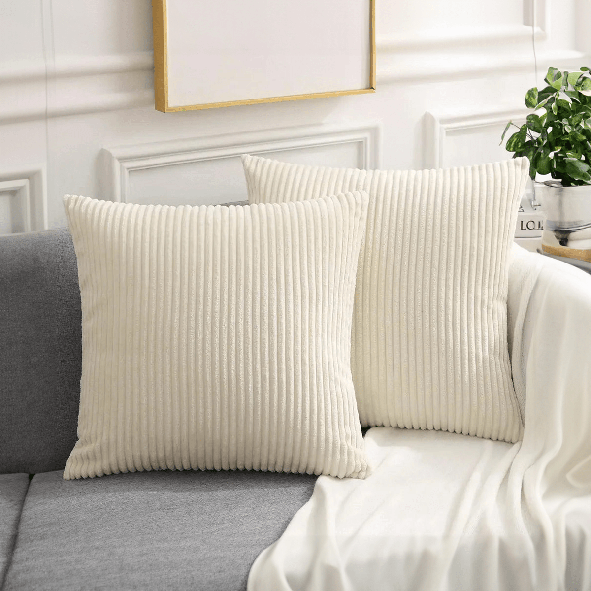 Soft Fluffy Corduroy Cushion Cover in Striped Twill Design