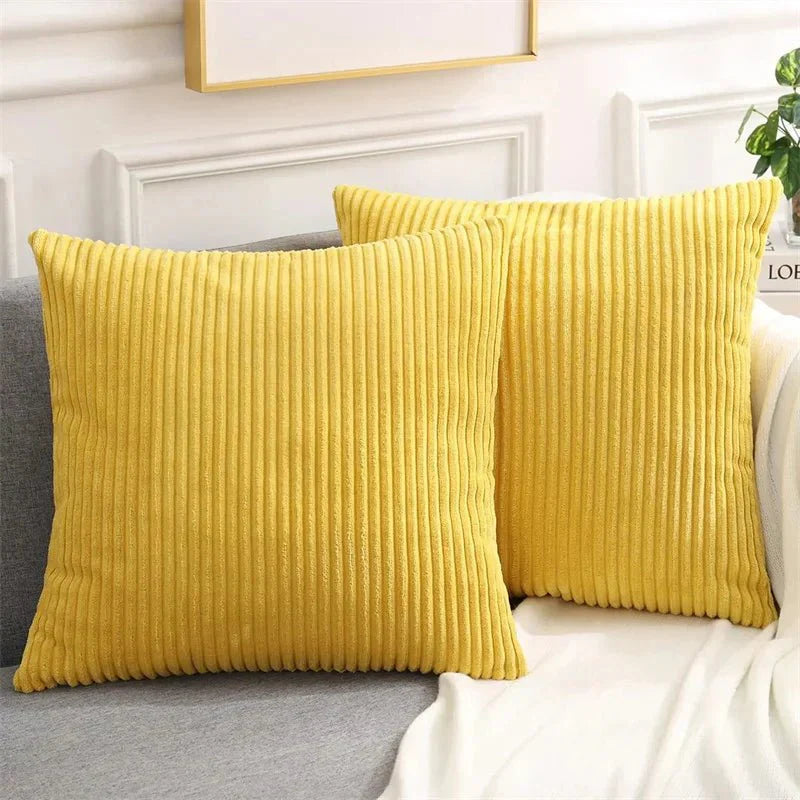Soft Fluffy Corduroy Cushion Cover in Striped Twill Design
