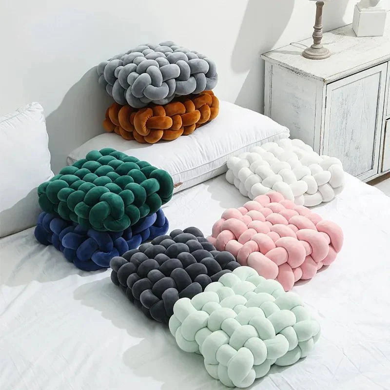 Soft Plush Square Knot Cushion - Hand Woven Cozy Decor