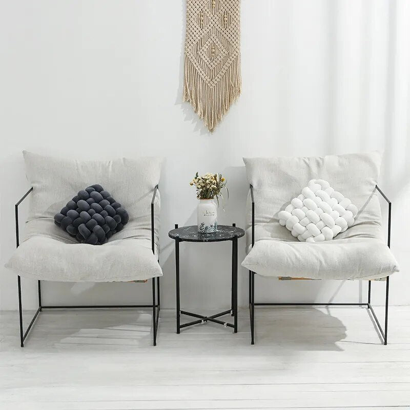 Soft Plush Square Knot Cushion - Hand Woven Cozy Decor