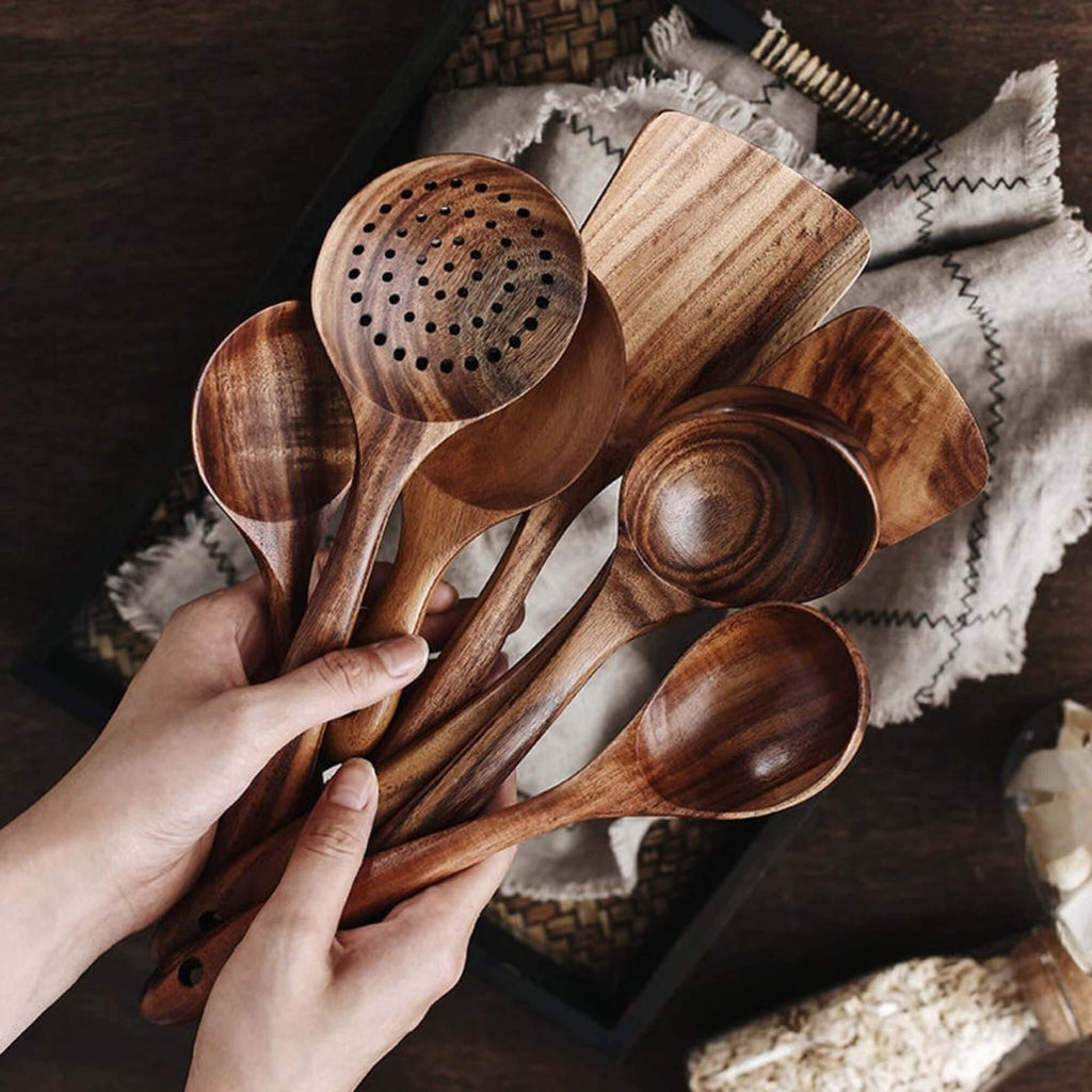 NordTeak Wooden Cookware Set Handcrafted Teak Utensils