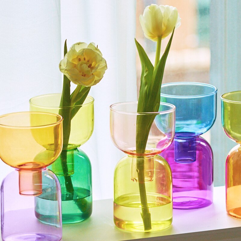 Two Piece Mini Bud Vase Terrarium Set - Glass Modern Design