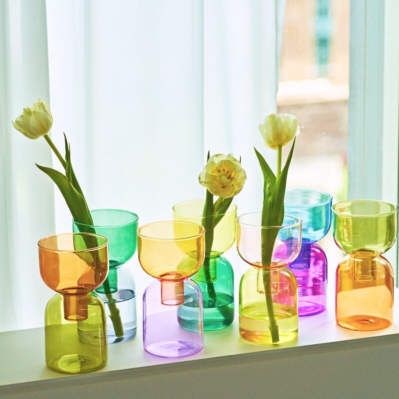 Two Piece Mini Bud Vase Terrarium Set - Glass Modern Design