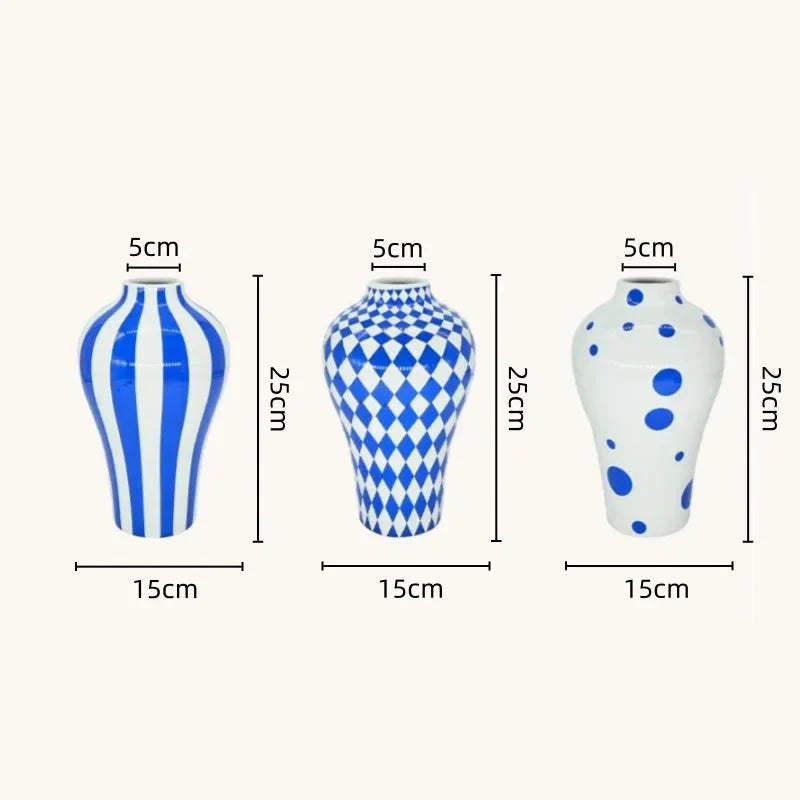 Vibrant Blue Geometric Ceramic Vase Modern Home Decor