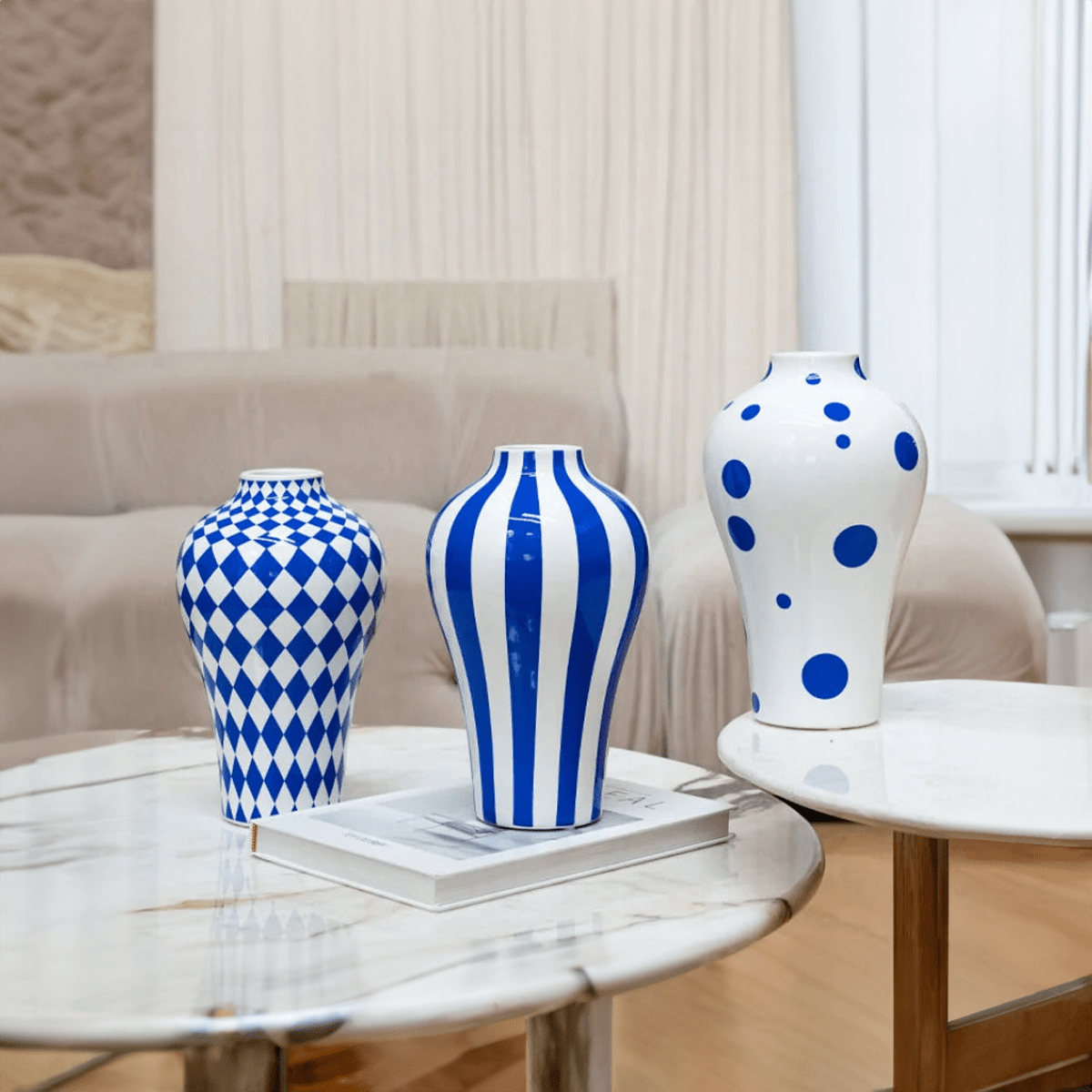 Vibrant Blue Geometric Ceramic Vase Modern Home Decor