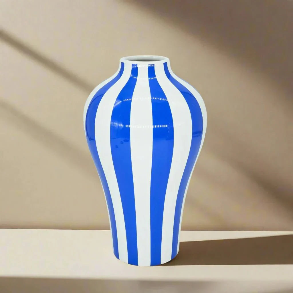 Vibrant Blue Geometric Ceramic Vase Modern Home Decor