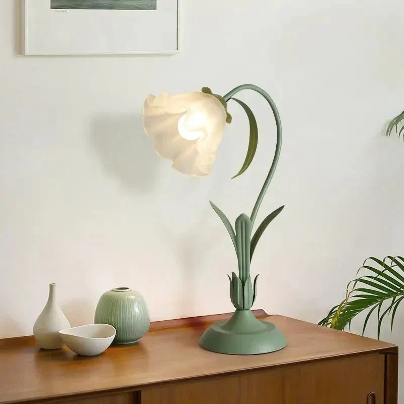 Vintage French Style Flower Table Lamp with Metal Base