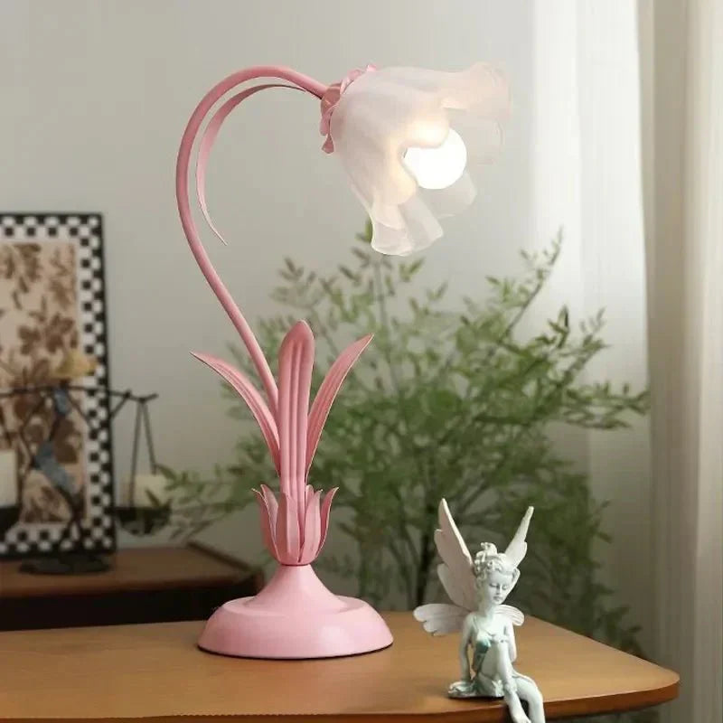 Vintage French Style Flower Table Lamp with Metal Base
