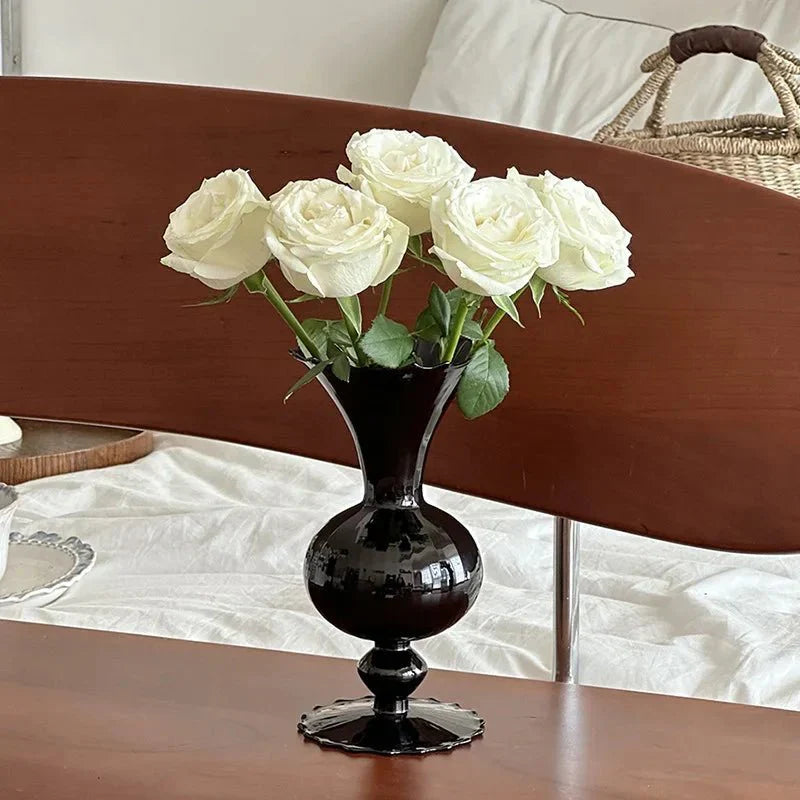Vintage Style Black Glass Vase for Home Decor 22x11cm