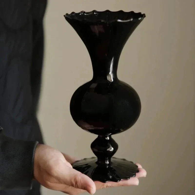 Vintage Style Black Glass Vase for Home Decor 22x11cm